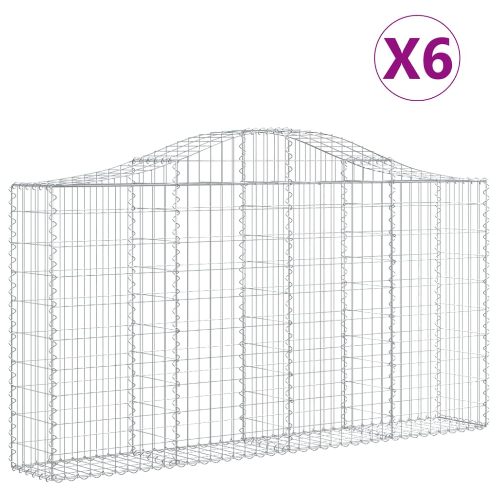 vidaXL Arched Gabion Baskets 6 pcs 200x30x100/120 cm Galvanised Iron 2