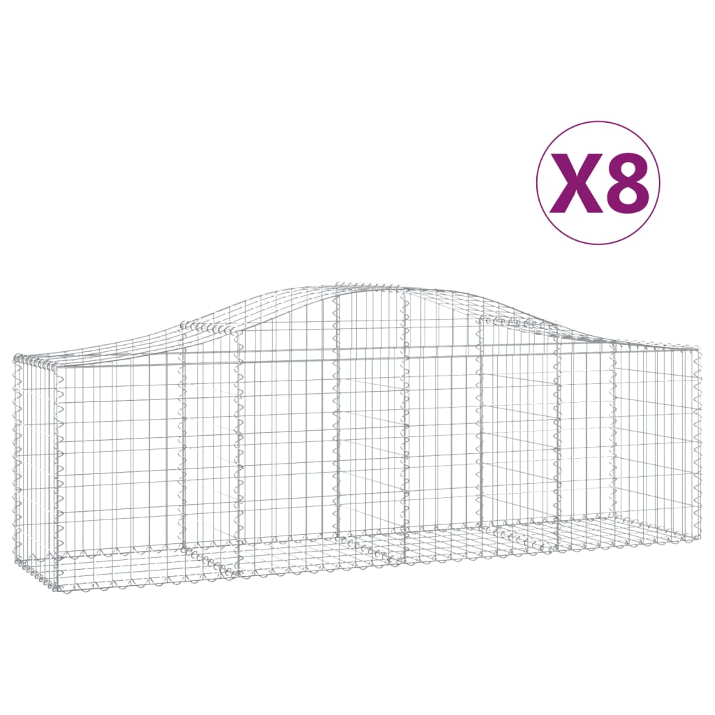 vidaXL Arched Gabion Baskets 8 pcs 200x50x60/80 cm Galvanised Iron 2