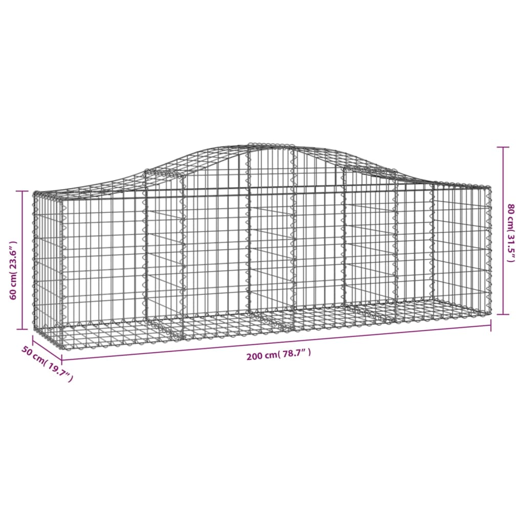 vidaXL Arched Gabion Baskets 8 pcs 200x50x60/80 cm Galvanised Iron 6