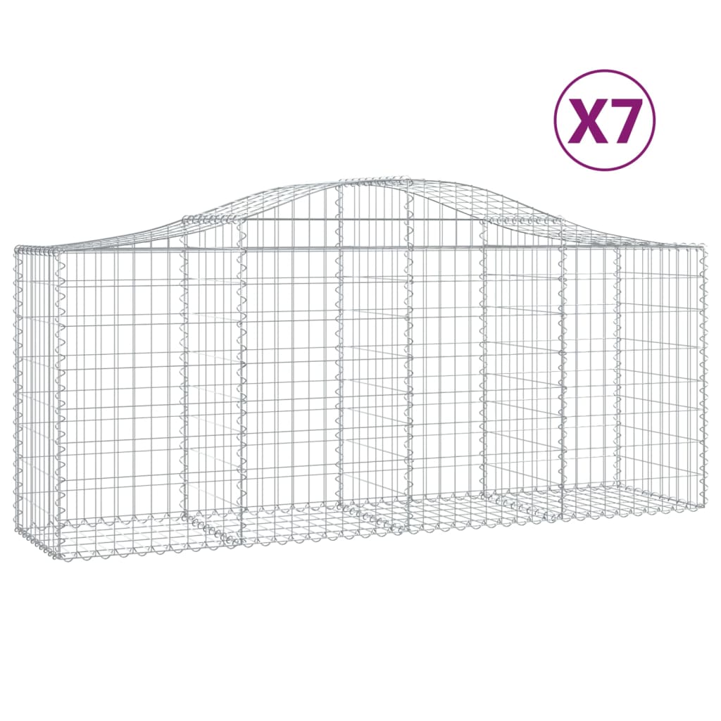 vidaXL Arched Gabion Baskets 7 pcs 200x50x80/100 cm Galvanised Iron 2
