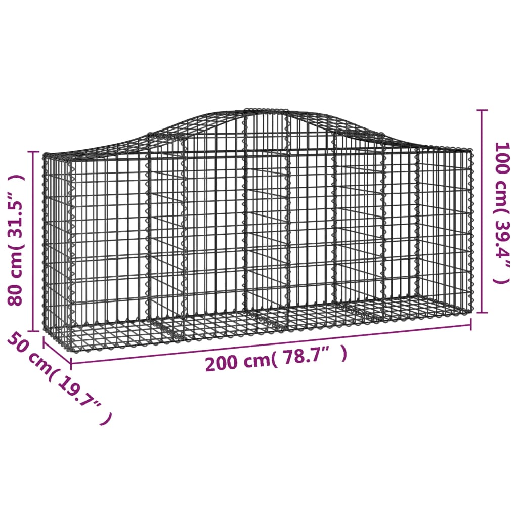 vidaXL Arched Gabion Baskets 7 pcs 200x50x80/100 cm Galvanised Iron 6