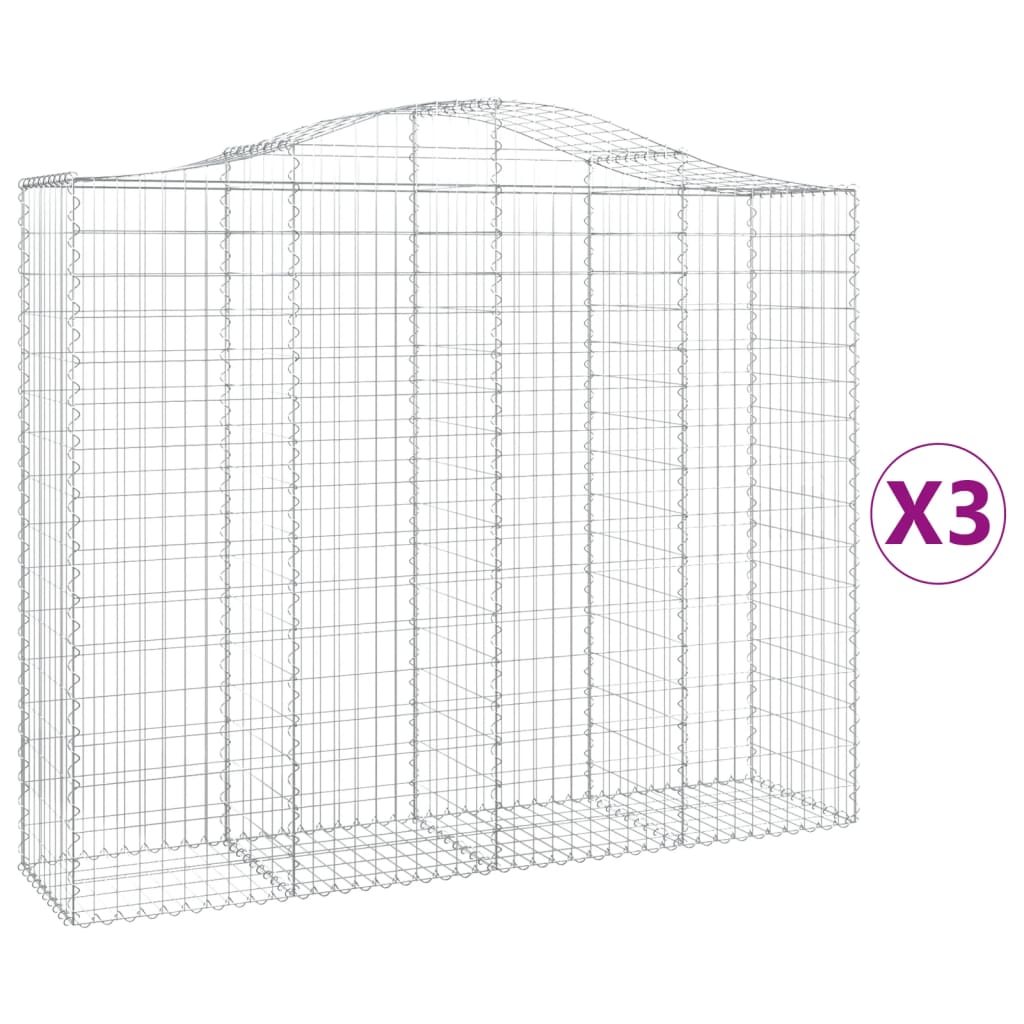 vidaXL Arched Gabion Baskets 3 pcs 200x50x160/180 cm Galvanised Iron 2