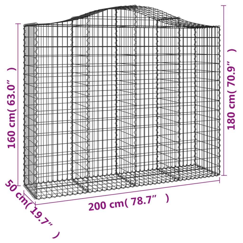 vidaXL Arched Gabion Baskets 3 pcs 200x50x160/180 cm Galvanised Iron 6