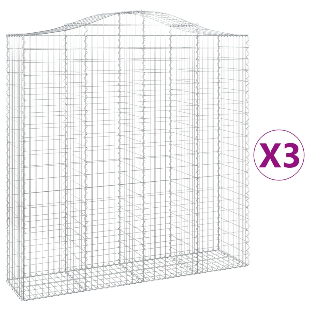vidaXL Arched Gabion Baskets 3 pcs 200x50x200/220 cm Galvanised Iron 2