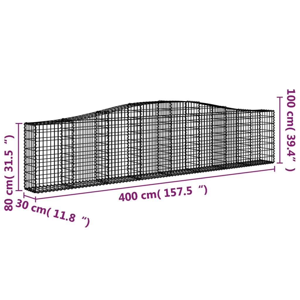 vidaXL Arched Gabion Baskets 4 pcs 400x30x80/100 cm Galvanised Iron 6