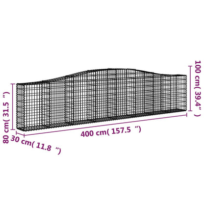 vidaXL Arched Gabion Baskets 4 pcs 400x30x80/100 cm Galvanised Iron 6