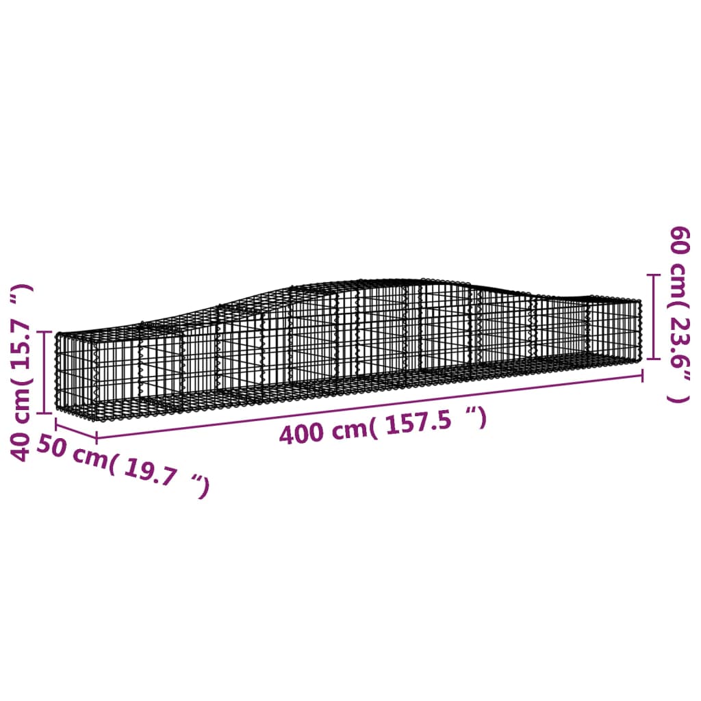 vidaXL Arched Gabion Baskets 5 pcs 400x50x40/60 cm Galvanised Iron 6