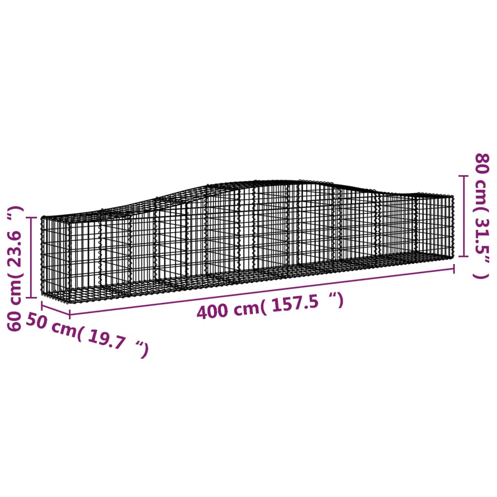 vidaXL Arched Gabion Baskets 4 pcs 400x50x60/80 cm Galvanised Iron 6