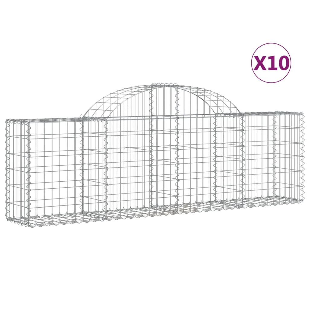 vidaXL Arched Gabion Baskets 10 pcs 200x30x60/80 cm Galvanised Iron 2