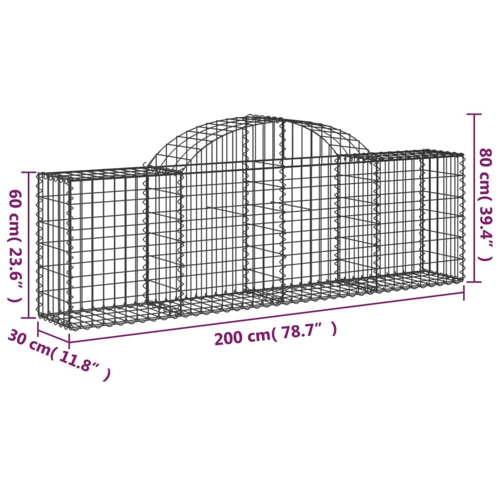 vidaXL Arched Gabion Baskets 10 pcs 200x30x60/80 cm Galvanised Iron 6