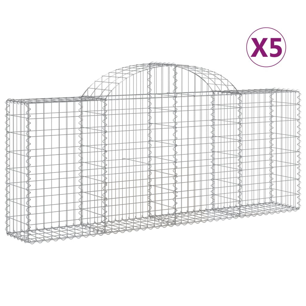 vidaXL Arched Gabion Baskets 5 pcs 200x30x80/100 cm Galvanised Iron 2