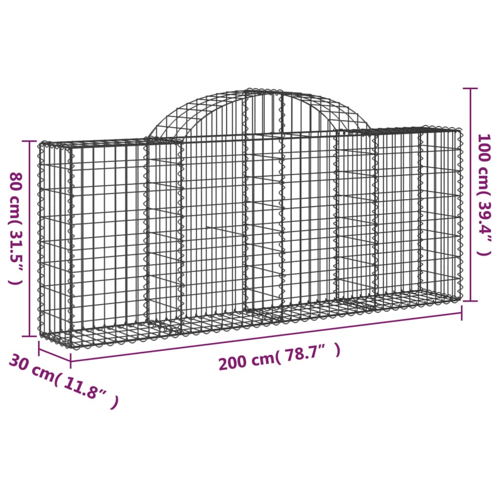 vidaXL Arched Gabion Baskets 5 pcs 200x30x80/100 cm Galvanised Iron 6