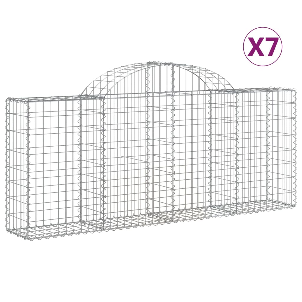 vidaXL Arched Gabion Baskets 7 pcs 200x30x80/100 cm Galvanised Iron 2