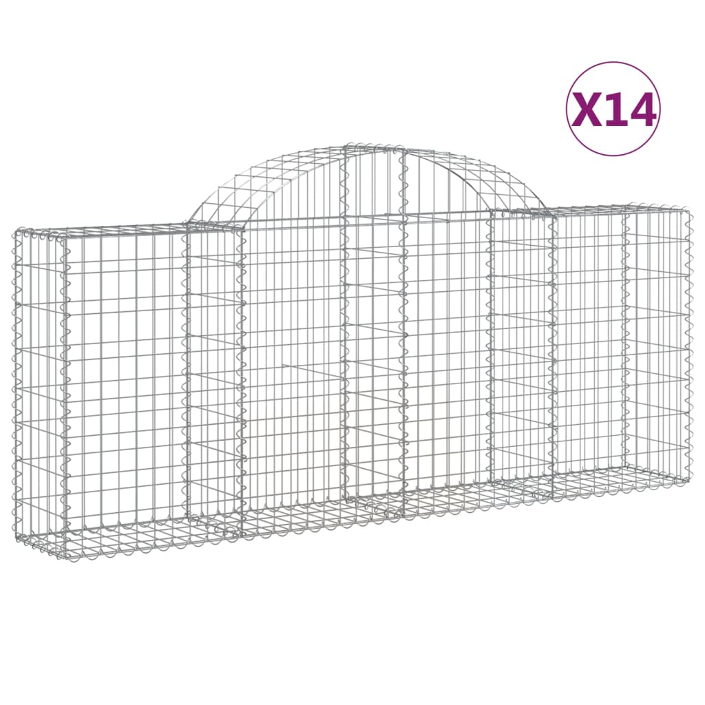 Arched Gabion Baskets Galvanised Iron 14 pcs 200 x 30 x 80/100 cm