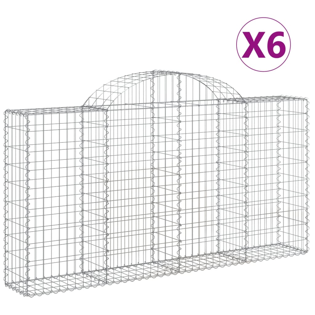vidaXL Arched Gabion Baskets 6 pcs 200x30x100/120 cm Galvanised Iron 2