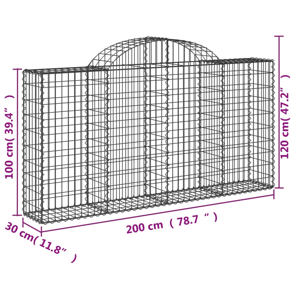vidaXL Arched Gabion Baskets 6 pcs 200x30x100/120 cm Galvanised Iron 6