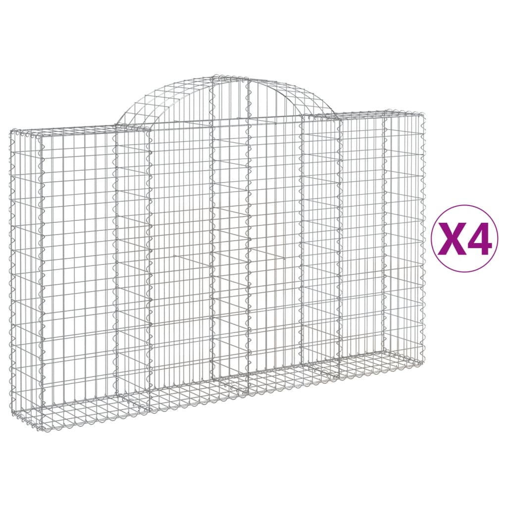 vidaXL Arched Gabion Baskets 4 pcs 200x30x120/140 cm Galvanised Iron 2