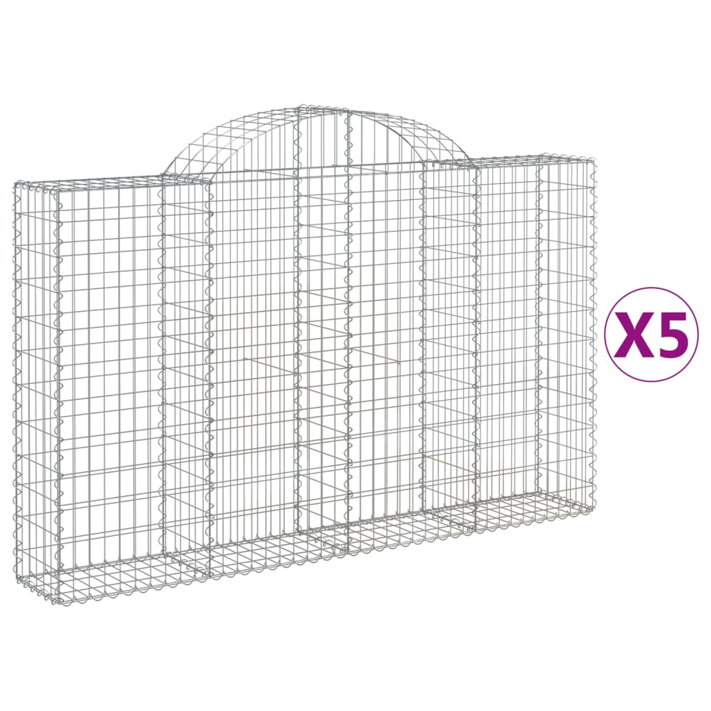 vidaXL Arched Gabion Baskets 5 pcs 200x30x120/140 cm Galvanised Iron 2