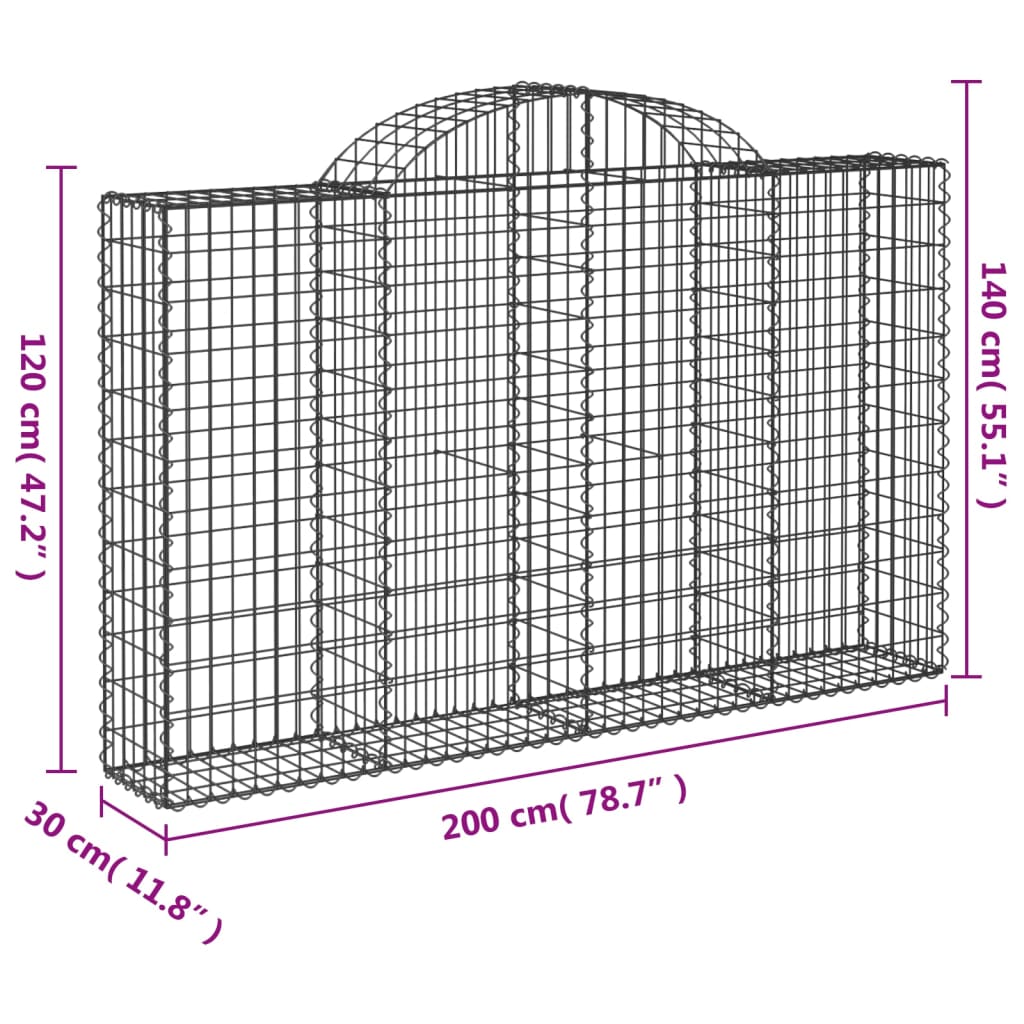 vidaXL Arched Gabion Baskets 5 pcs 200x30x120/140 cm Galvanised Iron 6