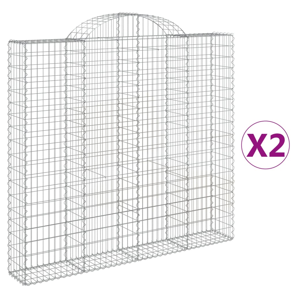 vidaXL Arched Gabion Baskets 2 pcs 200x30x180/200 cm Galvanised Iron 2
