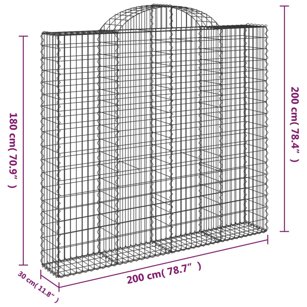 vidaXL Arched Gabion Baskets 2 pcs 200x30x180/200 cm Galvanised Iron 6