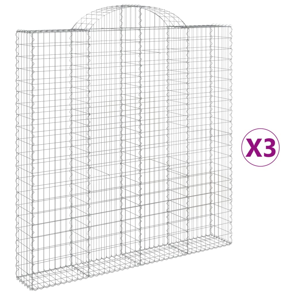 vidaXL Arched Gabion Baskets 3 pcs 200x30x200/220 cm Galvanised Iron 2