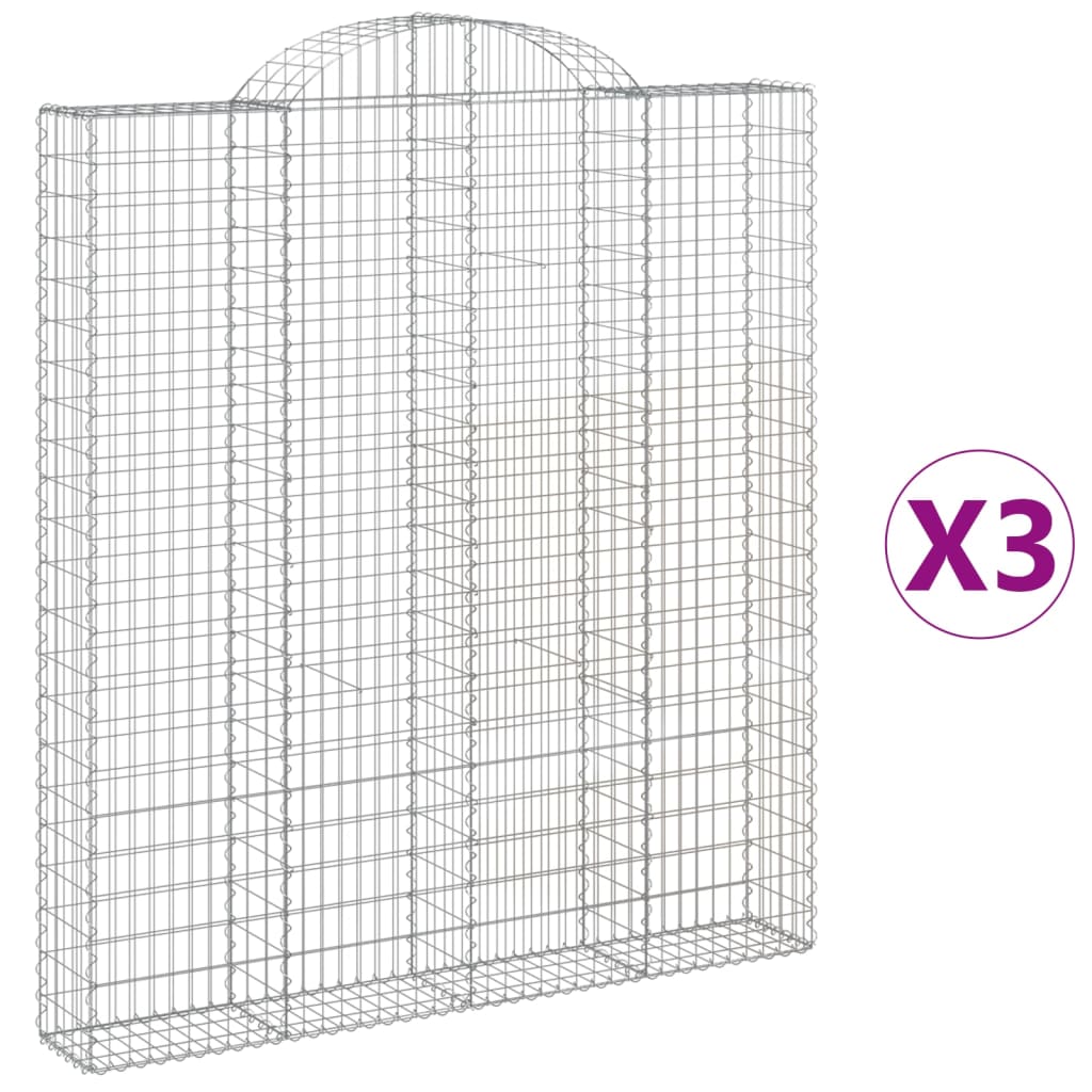 vidaXL Arched Gabion Baskets 3 pcs 200x30x220/240 cm Galvanised Iron 2