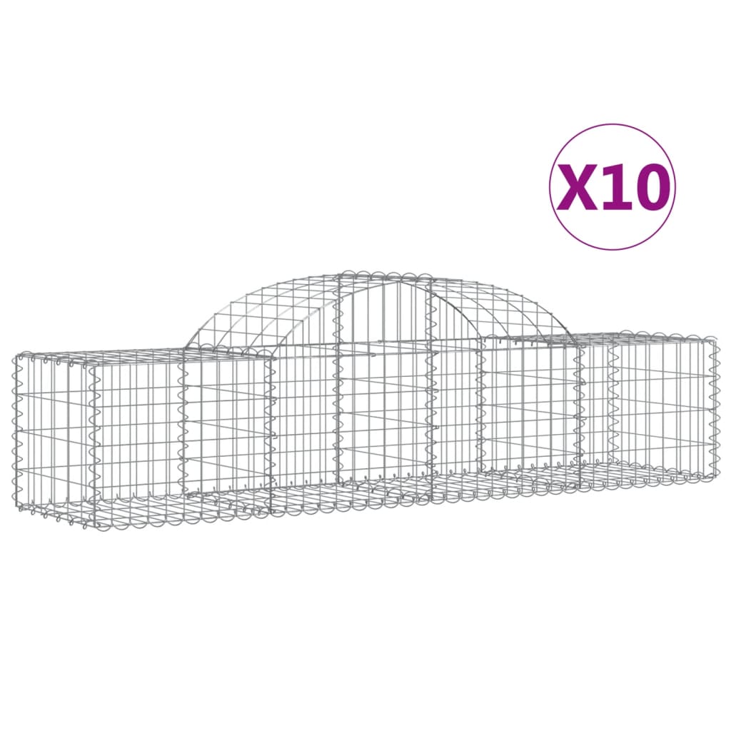 vidaXL Arched Gabion Baskets 10 pcs 200x50x40/60 cm Galvanised Iron 2