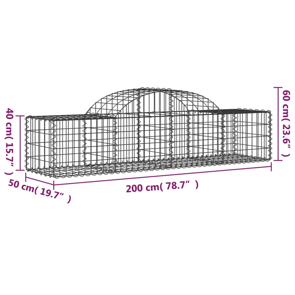 vidaXL Arched Gabion Baskets 10 pcs 200x50x40/60 cm Galvanised Iron 6