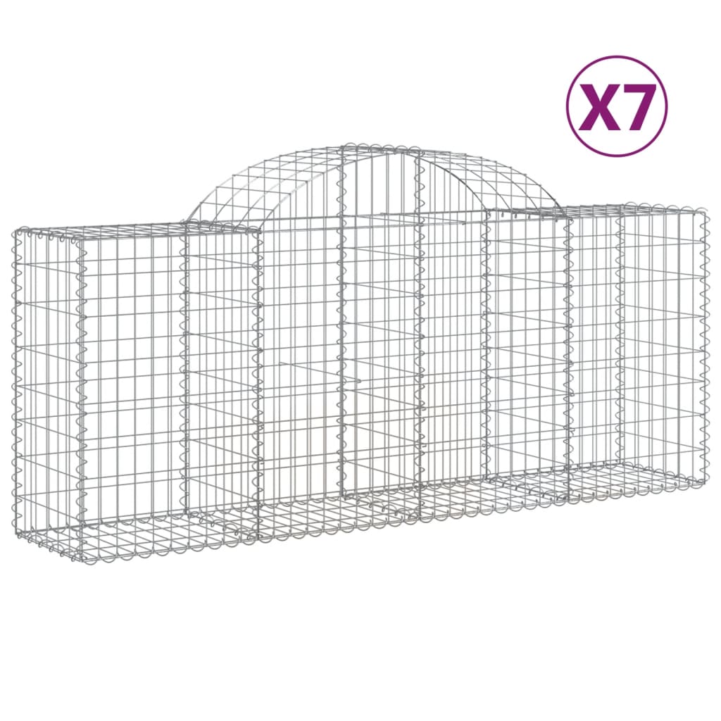vidaXL Arched Gabion Baskets 7 pcs 200x50x80/100 cm Galvanised Iron 2
