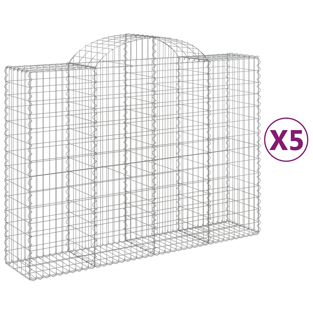 vidaXL Arched Gabion Baskets 5 pcs 200x50x140/160 cm Galvanised Iron 2