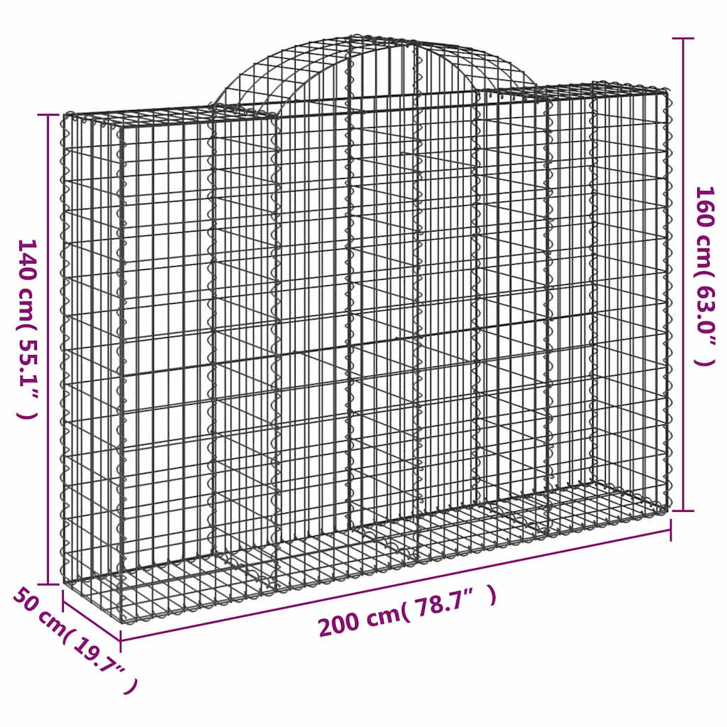 vidaXL Arched Gabion Baskets 5 pcs 200x50x140/160 cm Galvanised Iron 6