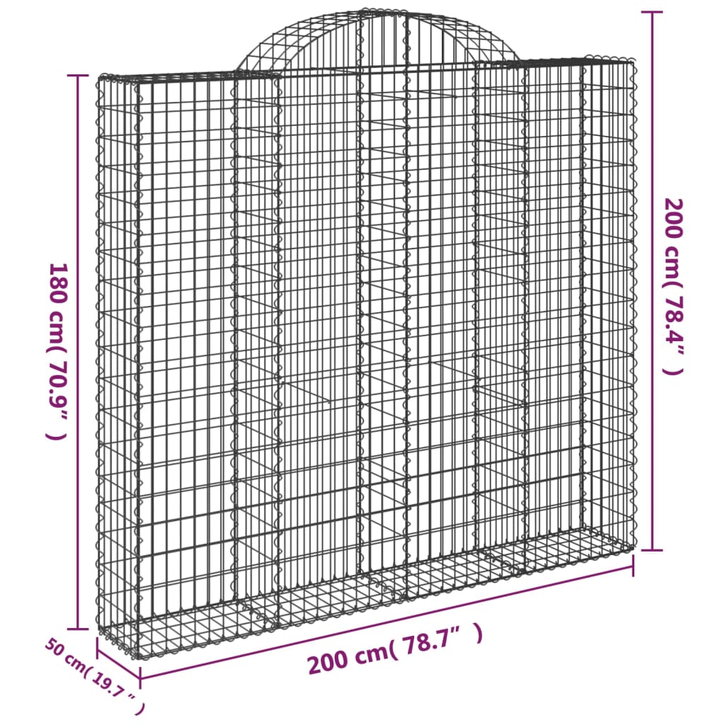 vidaXL Arched Gabion Baskets 3 pcs 200x50x180/200 cm Galvanised Iron 6