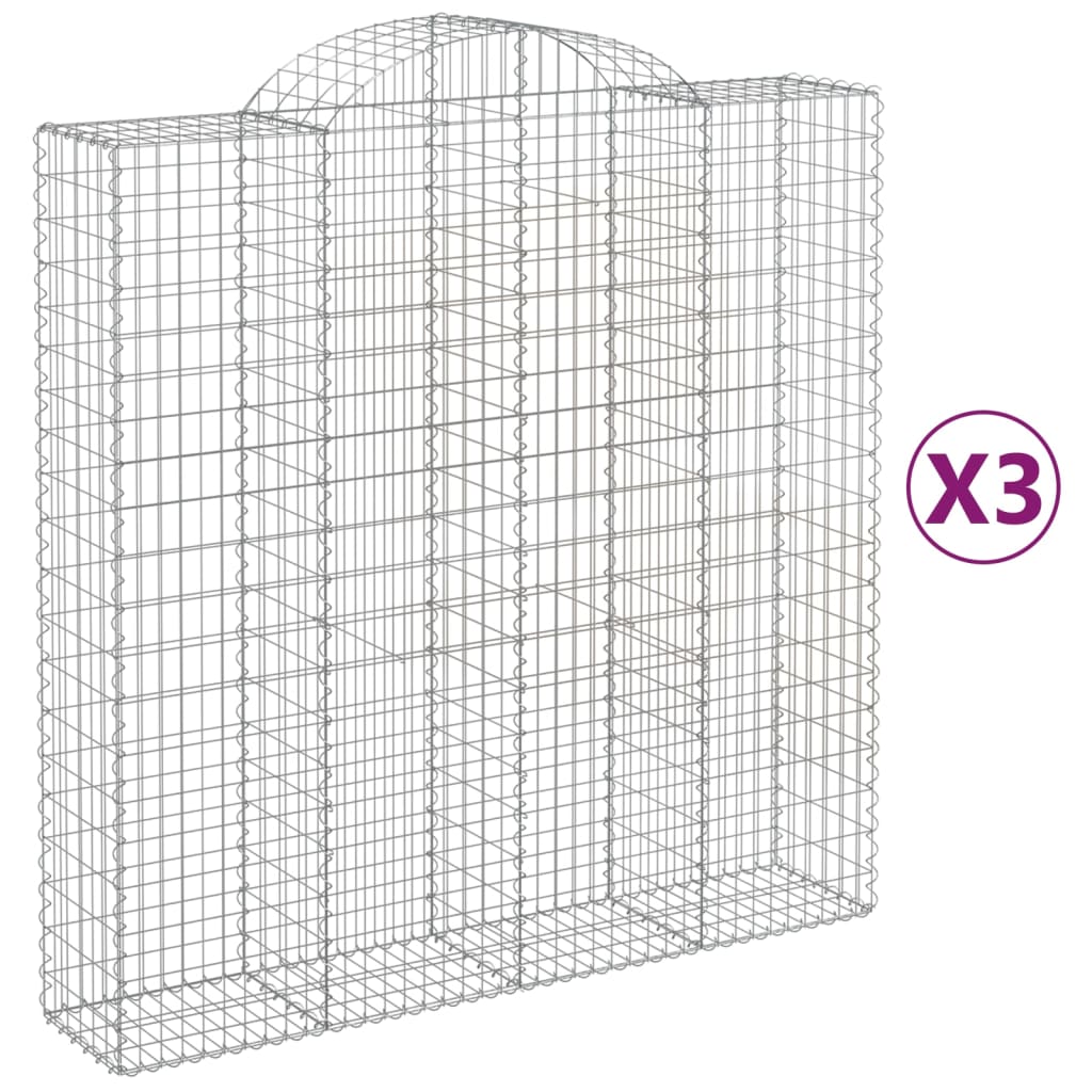 vidaXL Arched Gabion Baskets 3 pcs 200x50x200/220 cm Galvanised Iron 2