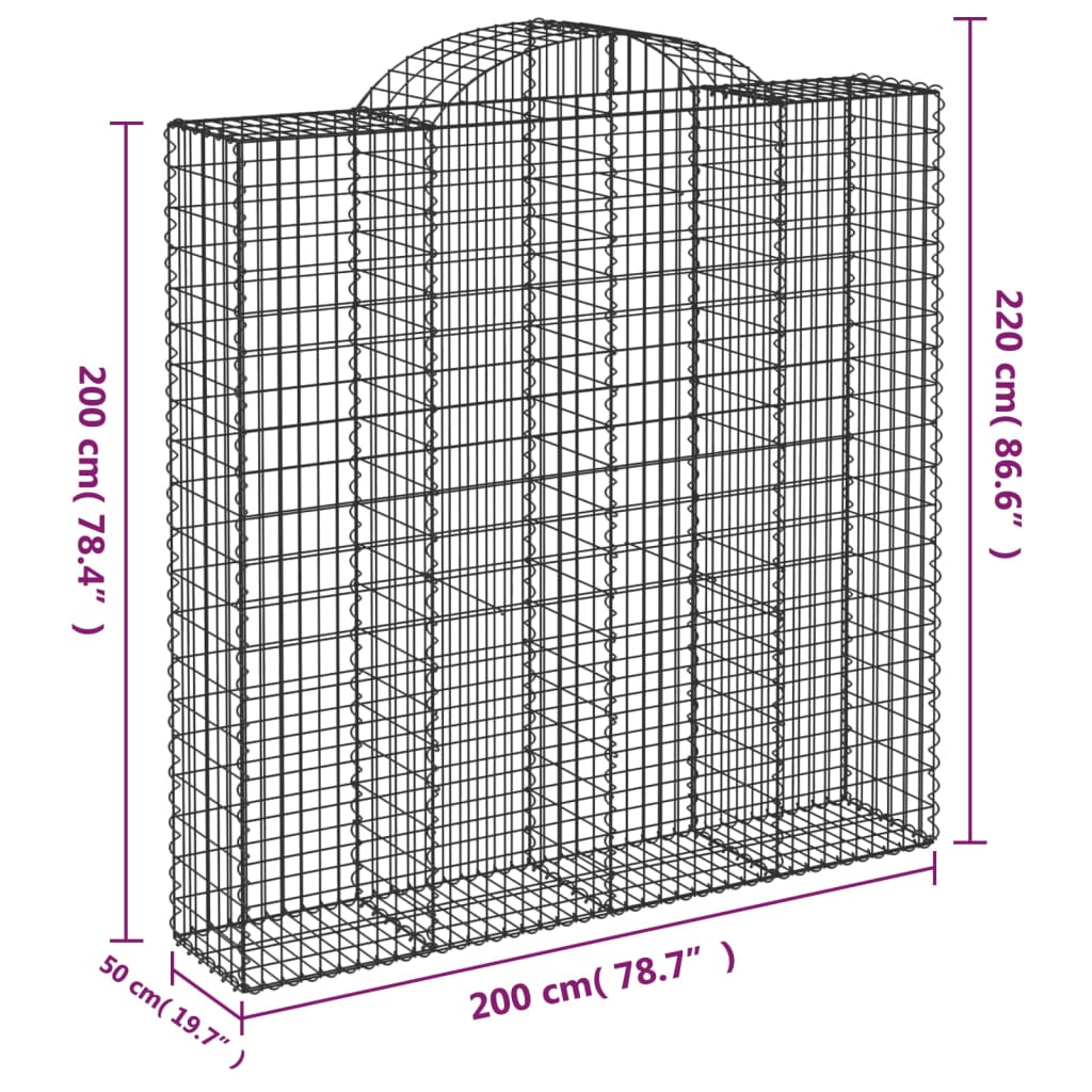vidaXL Arched Gabion Baskets 3 pcs 200x50x200/220 cm Galvanised Iron 6
