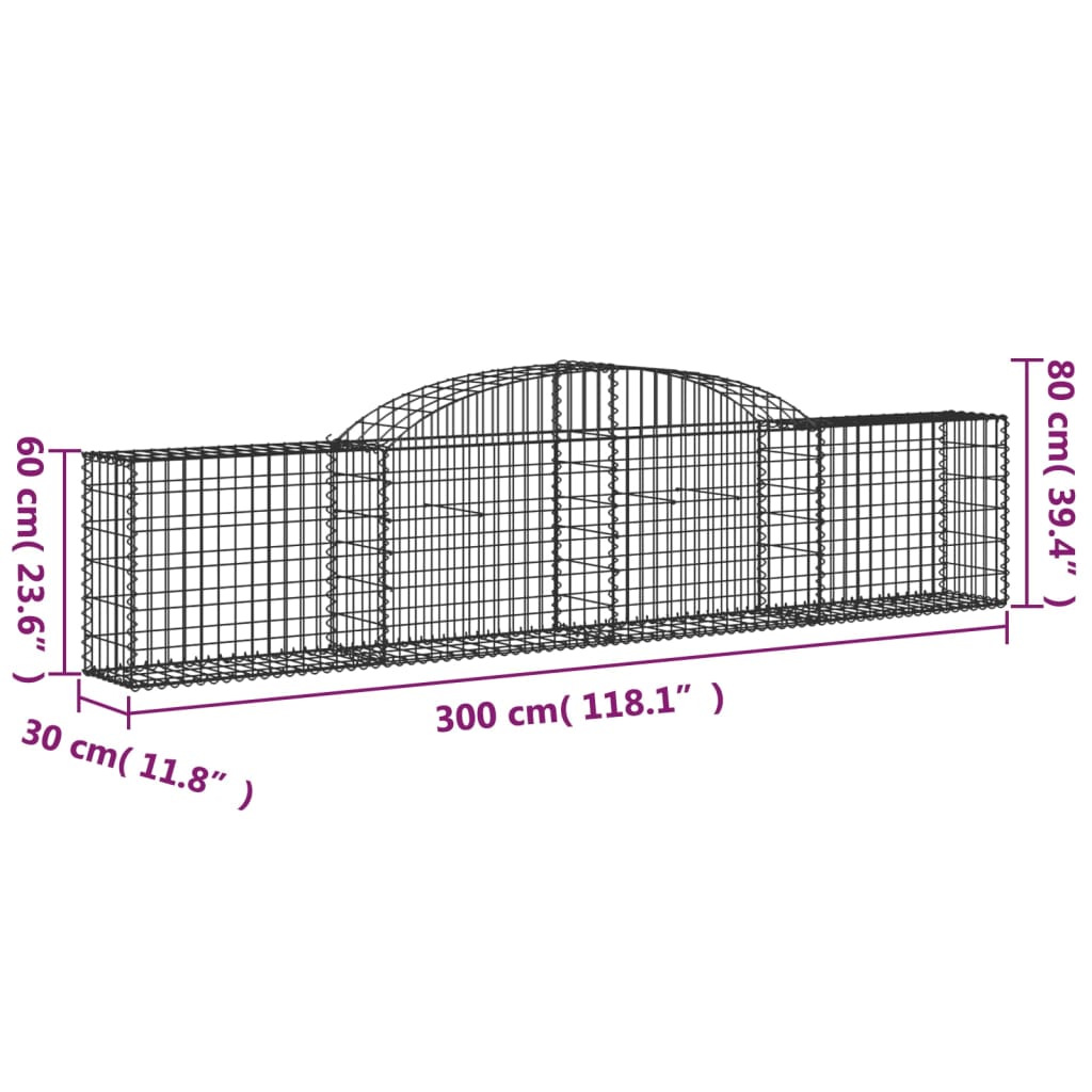 vidaXL Arched Gabion Baskets 7 pcs 300x30x60/80 cm Galvanised Iron 6