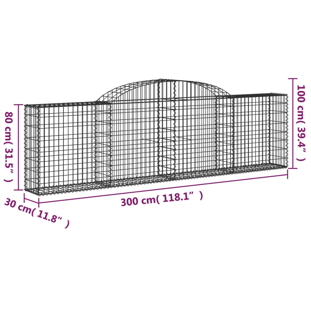 vidaXL Arched Gabion Baskets 6 pcs 300x30x80/100 cm Galvanised Iron 6