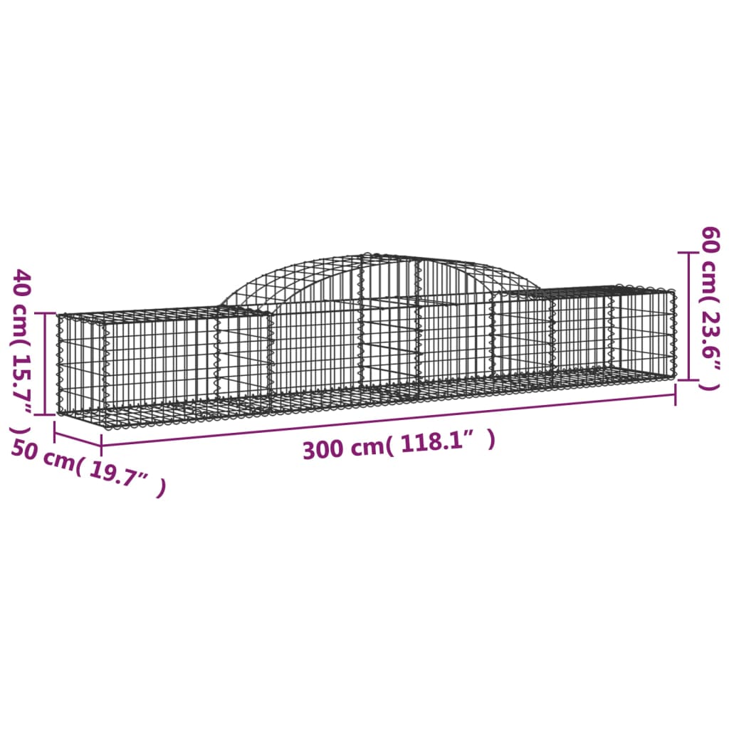 vidaXL Arched Gabion Baskets 7 pcs 300x50x40/60 cm Galvanised Iron 6
