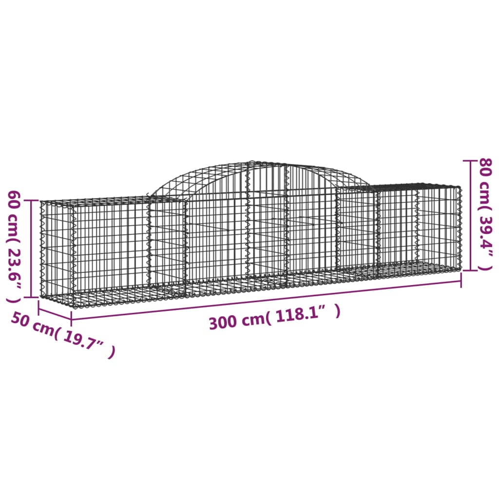 vidaXL Arched Gabion Baskets 6 pcs 300x50x60/80 cm Galvanised Iron 6