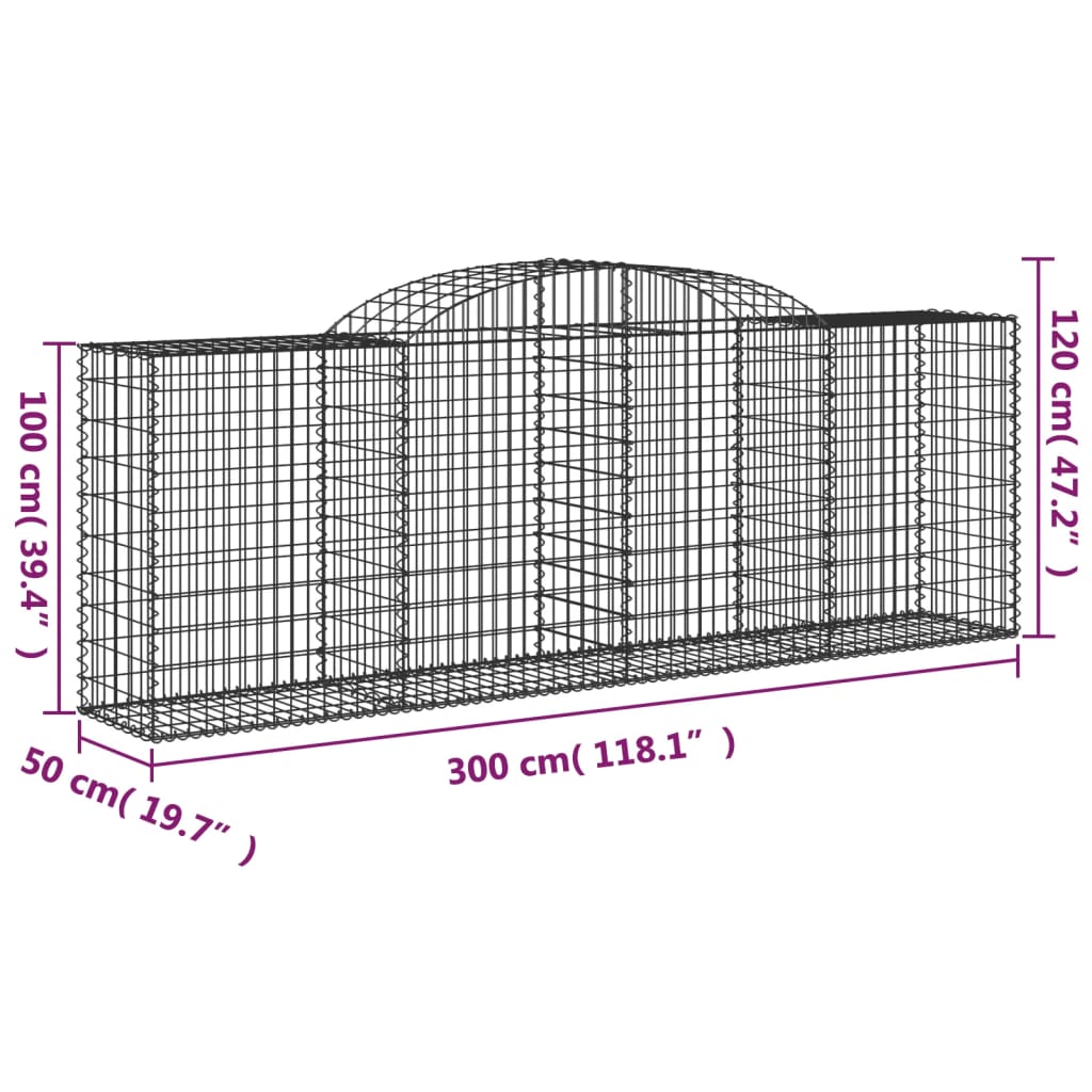 vidaXL Arched Gabion Baskets 4 pcs 300x50x100/120 cm Galvanised Iron 6