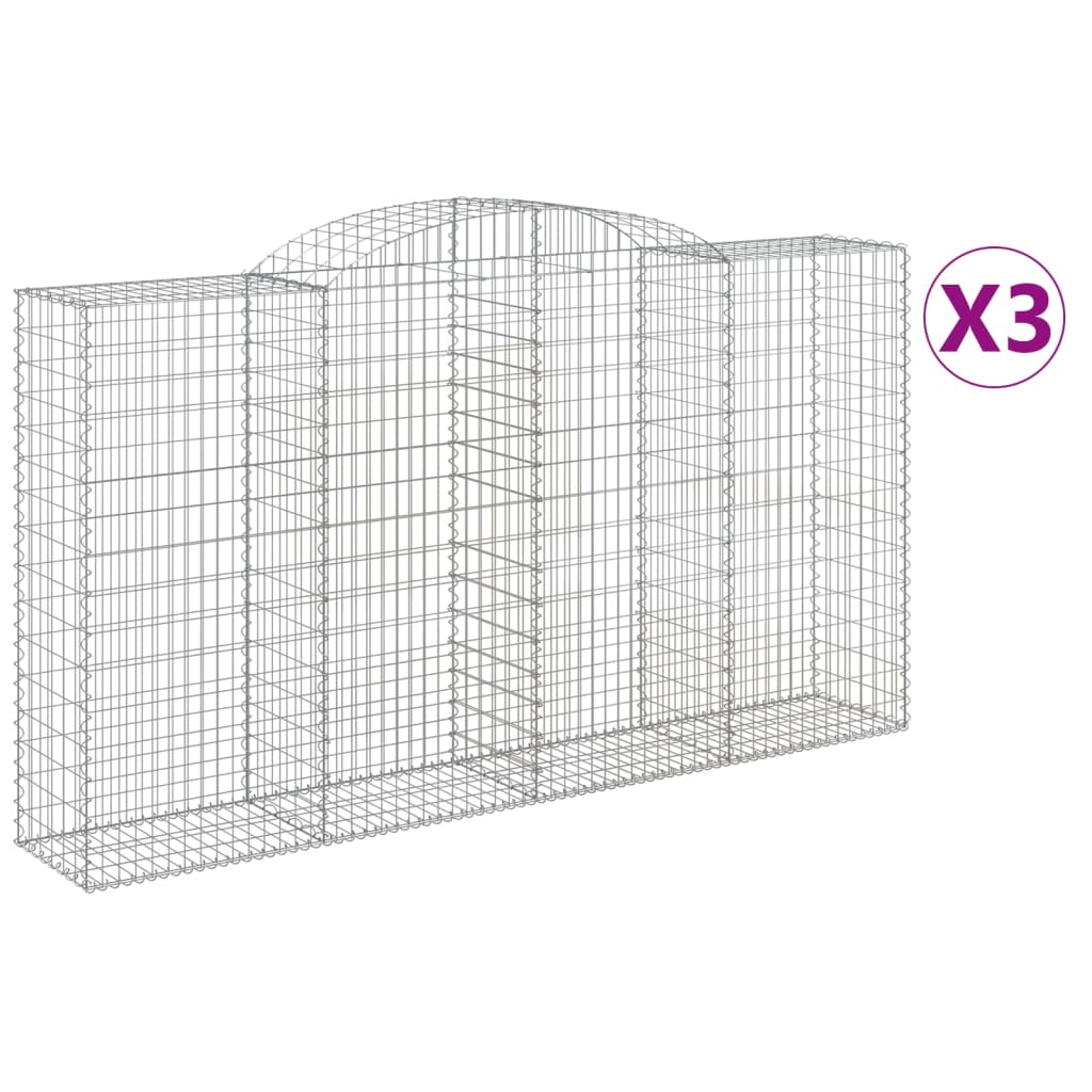 vidaXL Arched Gabion Baskets 3 pcs 300x50x160/180 cm Galvanised Iron 2