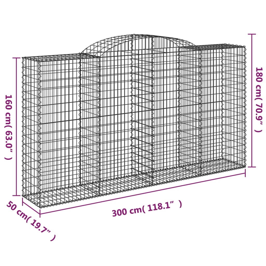 vidaXL Arched Gabion Baskets 3 pcs 300x50x160/180 cm Galvanised Iron 6