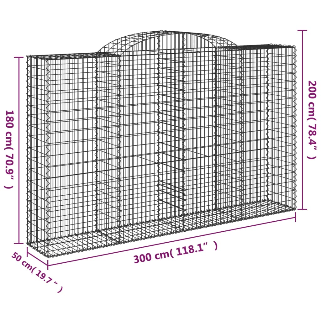 vidaXL Arched Gabion Baskets 2 pcs 300x50x180/200 cm Galvanised Iron 6