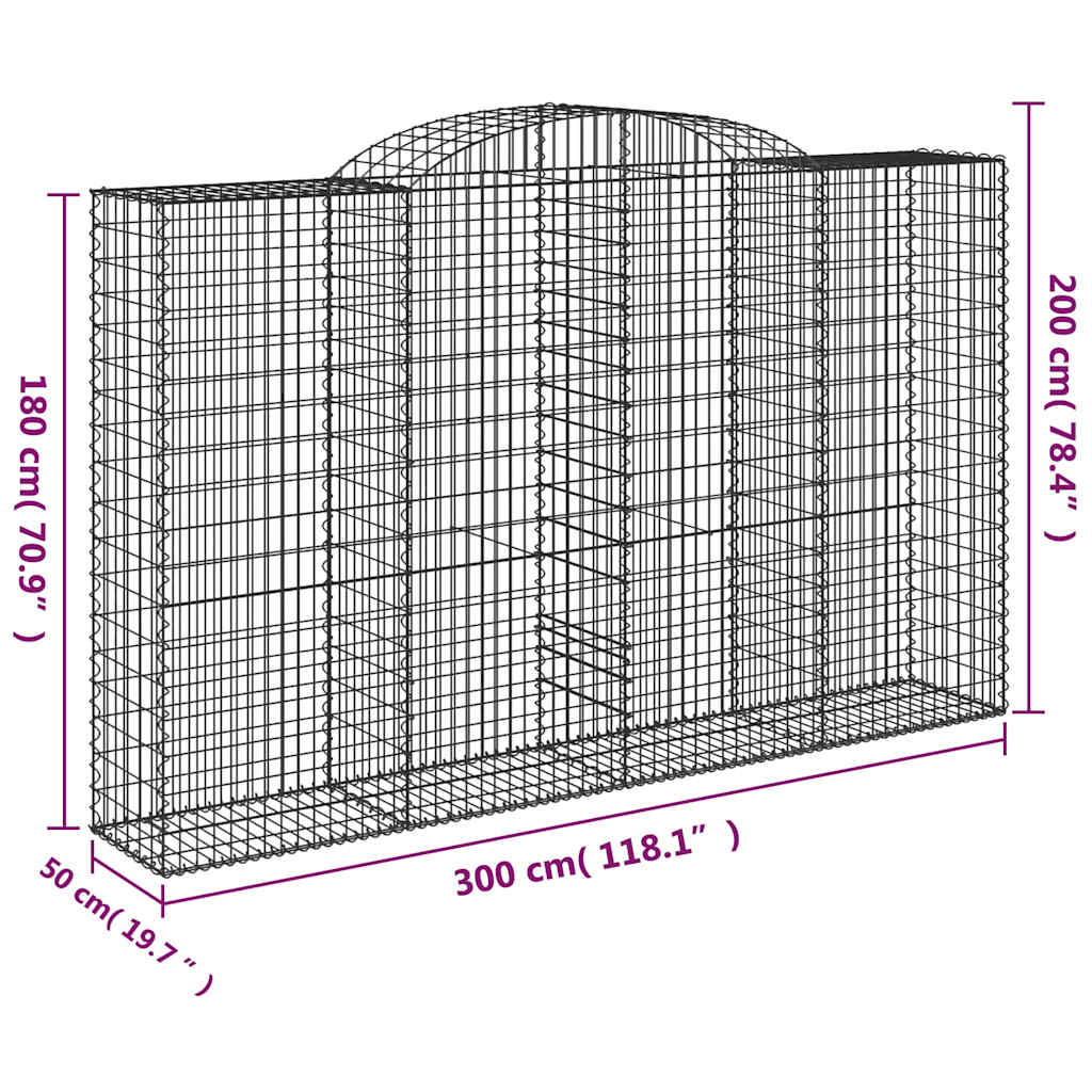Arched Gabion Baskets Galvanised Iron 11 pcs 300 x 30 x 40/60 cm – 300 x 50 x 220/240 cm 300 x 50 x 180/200 cm