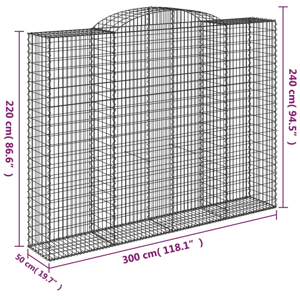 Arched Gabion Baskets Galvanised Iron 10 pcs 300 x 30 x 40/60 cm – 300 x 50 x 220/240 cm 300 x 50 x 220/240 cm