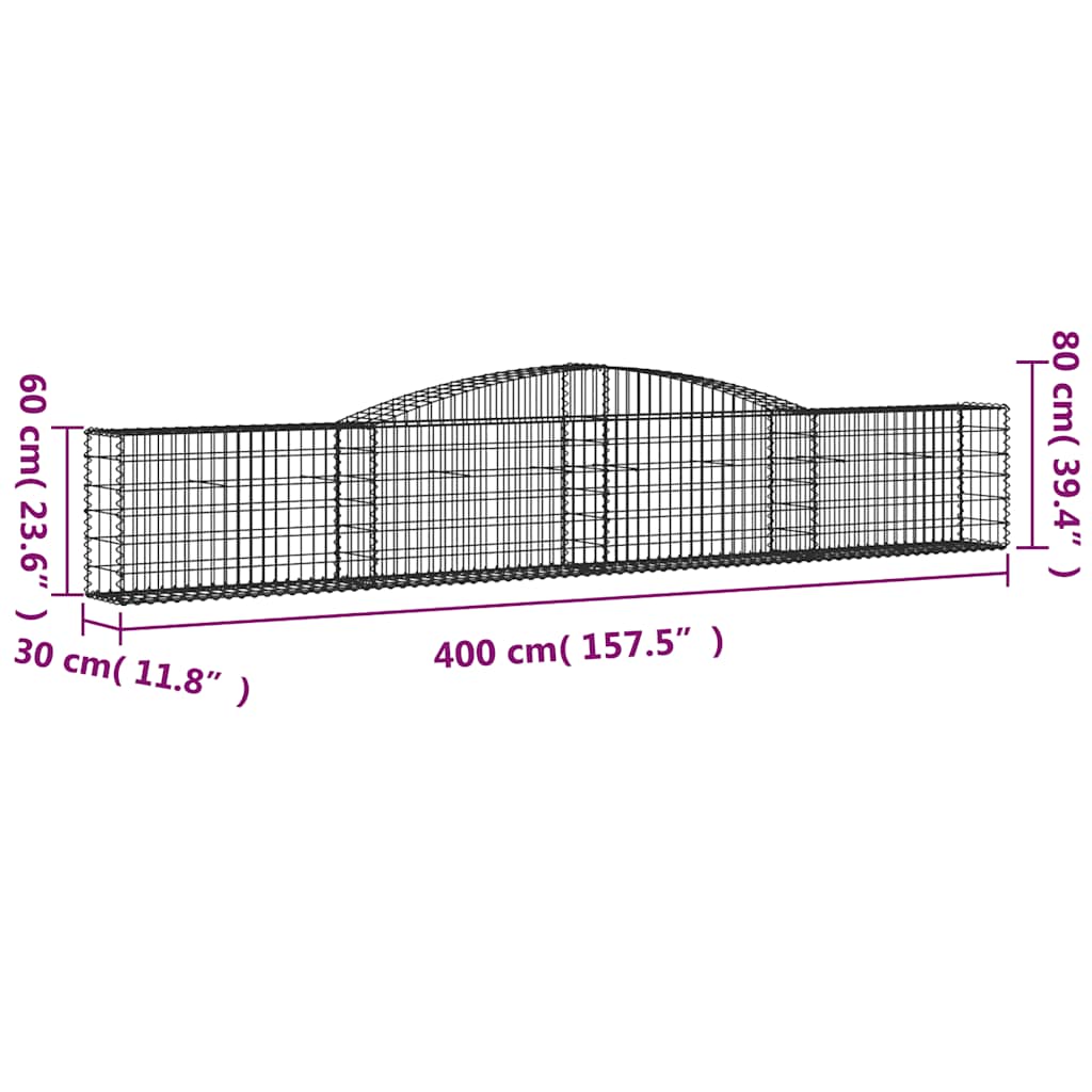 vidaXL Arched Gabion Baskets 4 pcs 400x30x60/80 cm Galvanised Iron 6