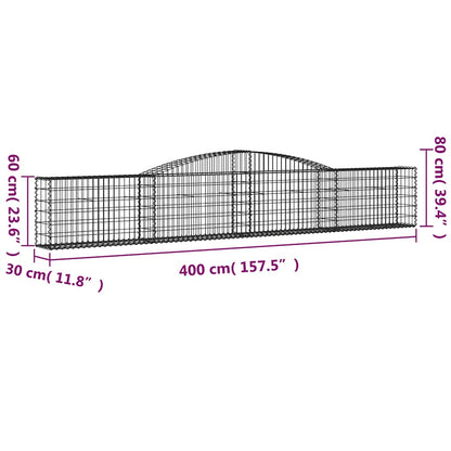 vidaXL Arched Gabion Baskets 4 pcs 400x30x60/80 cm Galvanised Iron 6