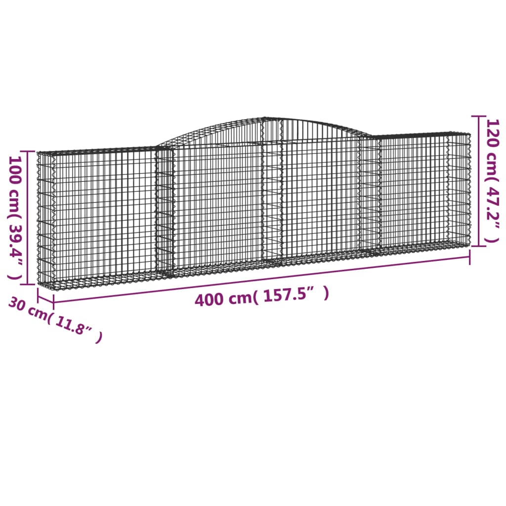 vidaXL Arched Gabion Baskets 4 pcs 400x30x100/120 cm Galvanised Iron 6