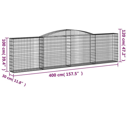 vidaXL Arched Gabion Baskets 4 pcs 400x30x100/120 cm Galvanised Iron 6