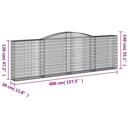 vidaXL Arched Gabion Baskets 2 pcs 400x30x120/140 cm Galvanised Iron 6